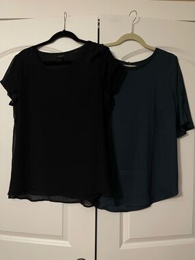 Ann Taylor Short-Sleeve Layered Blouse - Black and Teal